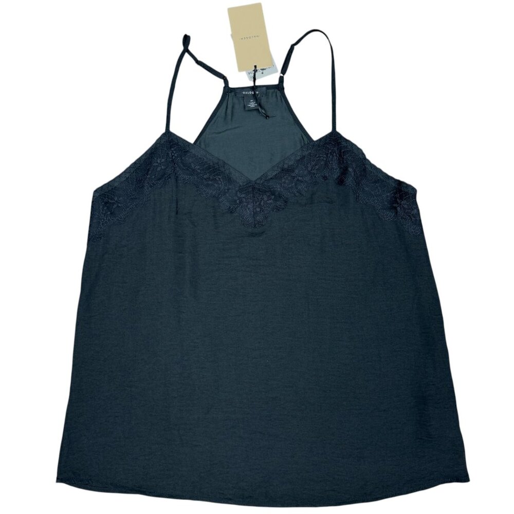 HALOGEN‎ Women’s NEW Racerback Lace Trim Cami Black | Size M